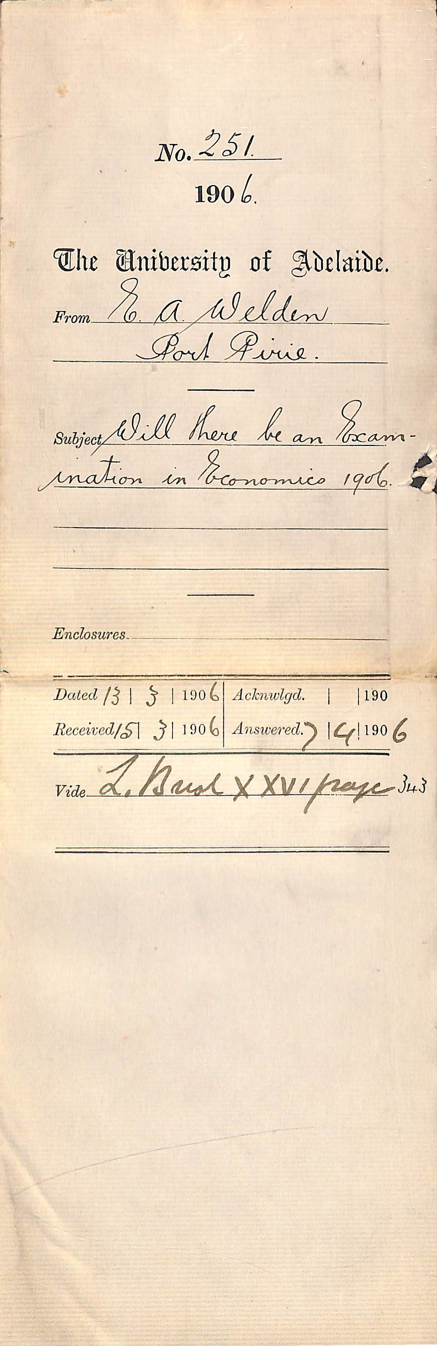 Will there be an Examination in Economics 1906