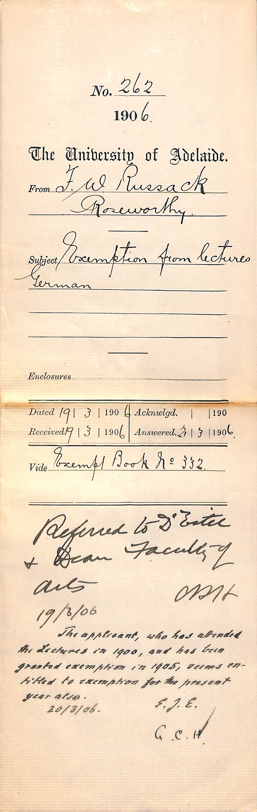 Exemption from lectures German