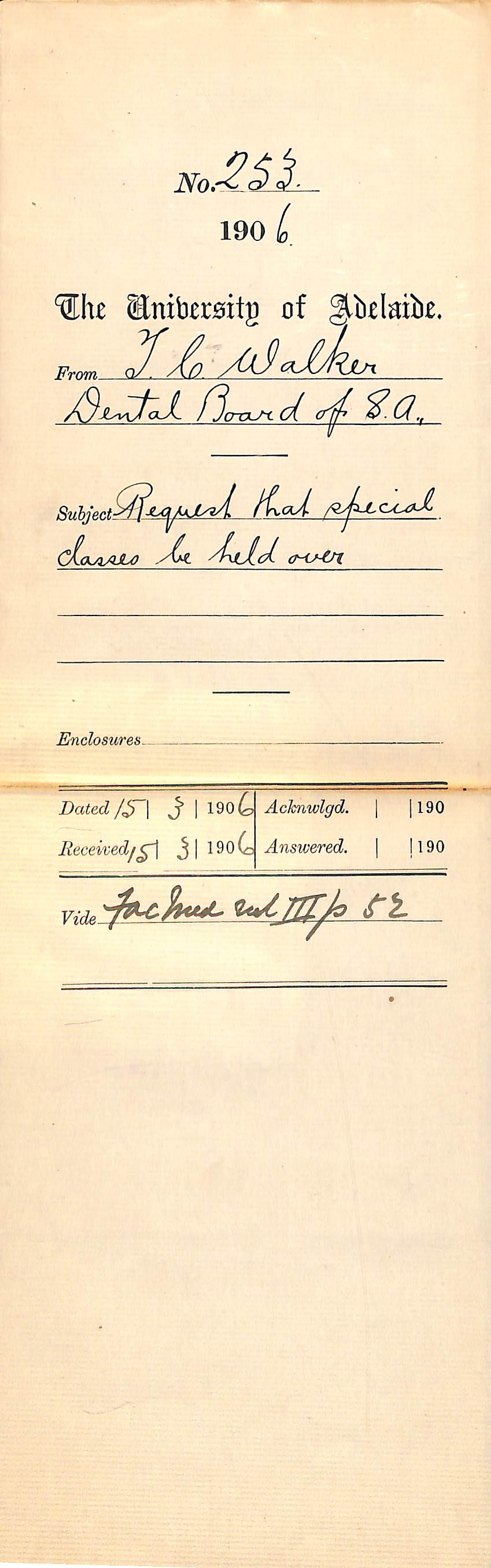 Request that Special Classes be held over