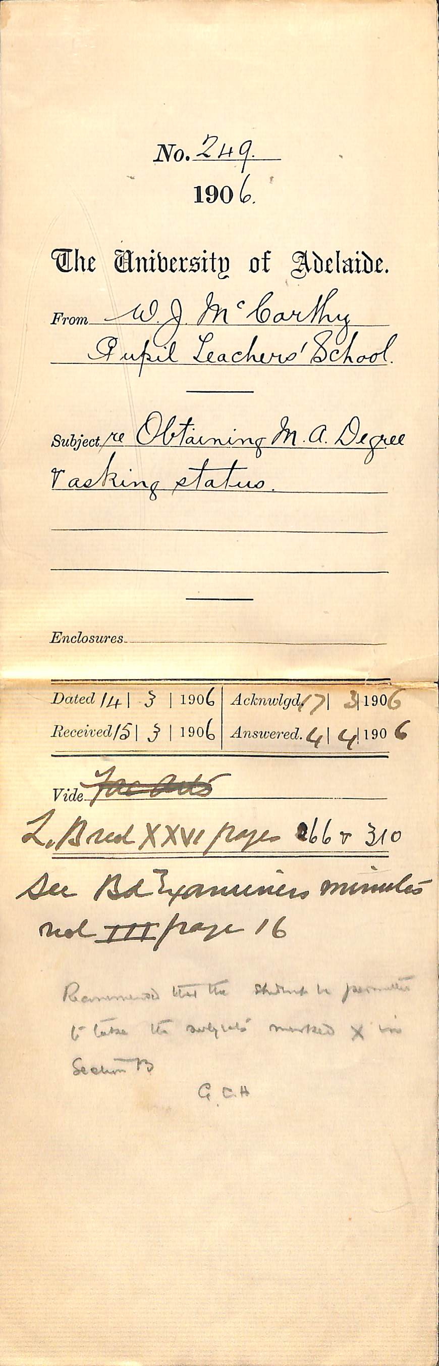 Obtaining MA Degree and asking status