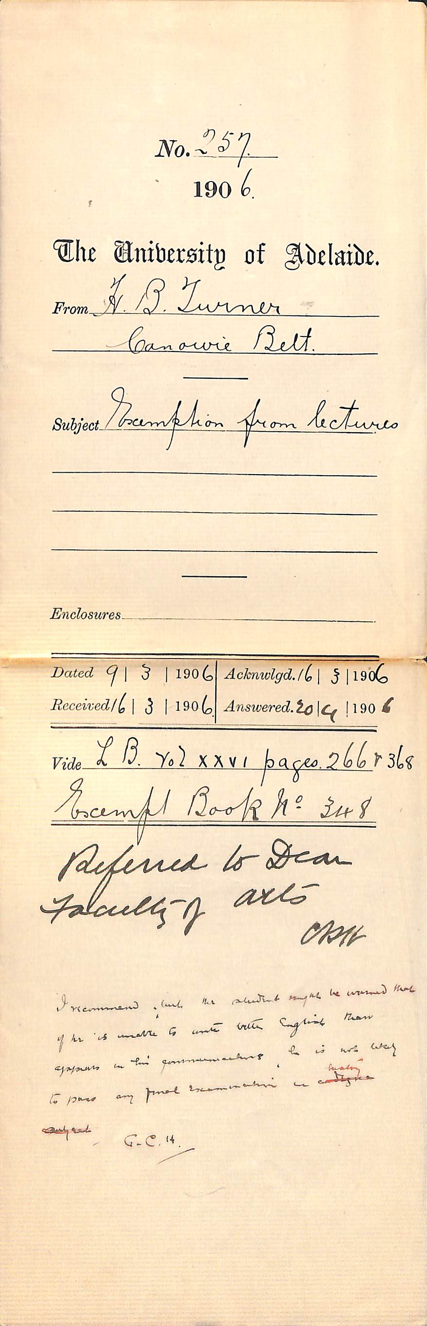 Exemption from lectures