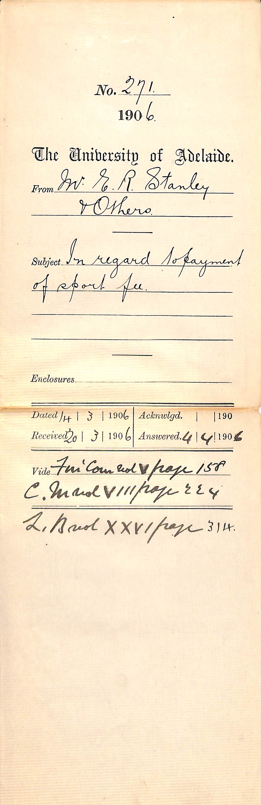 In regard to payment of Sport Fee