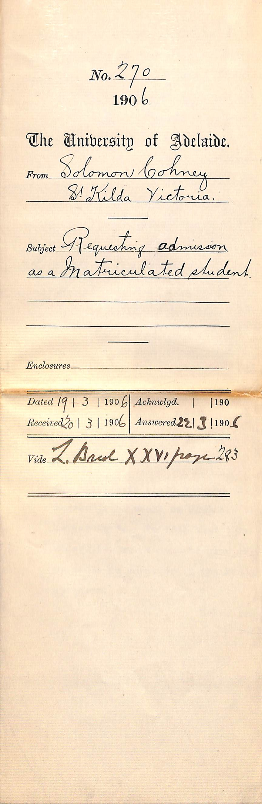 Requesting admission as a Matriculated Student