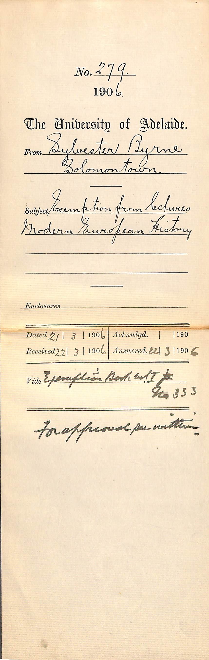 Exemption from lectures Modern European History