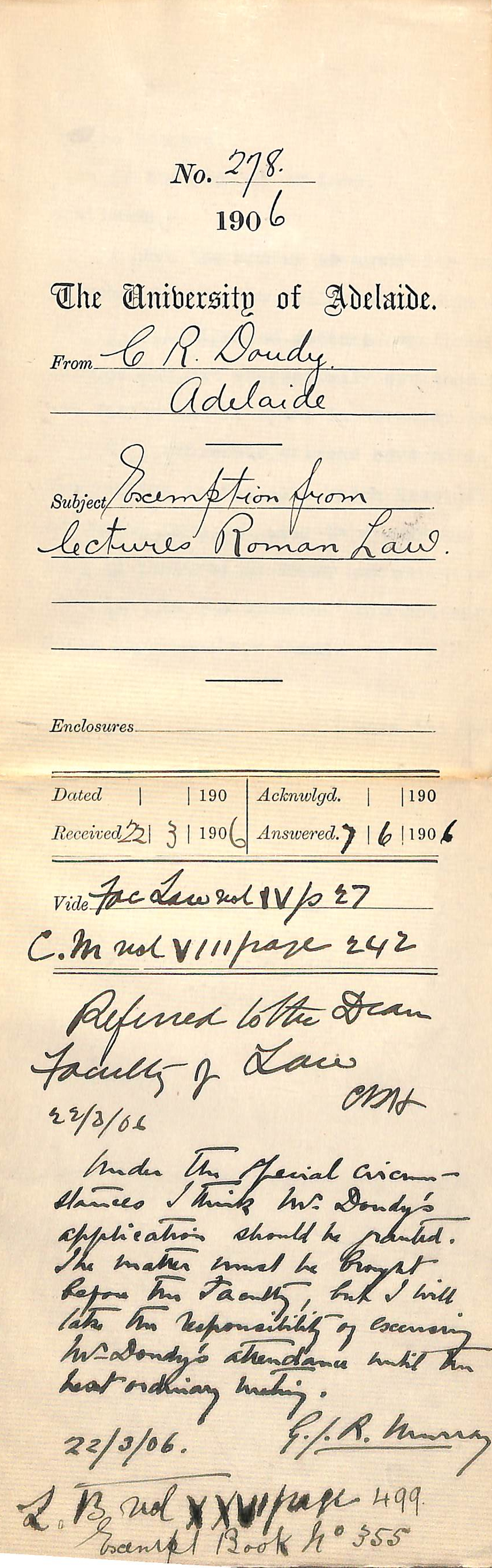 Exemption from lectures Roman Law