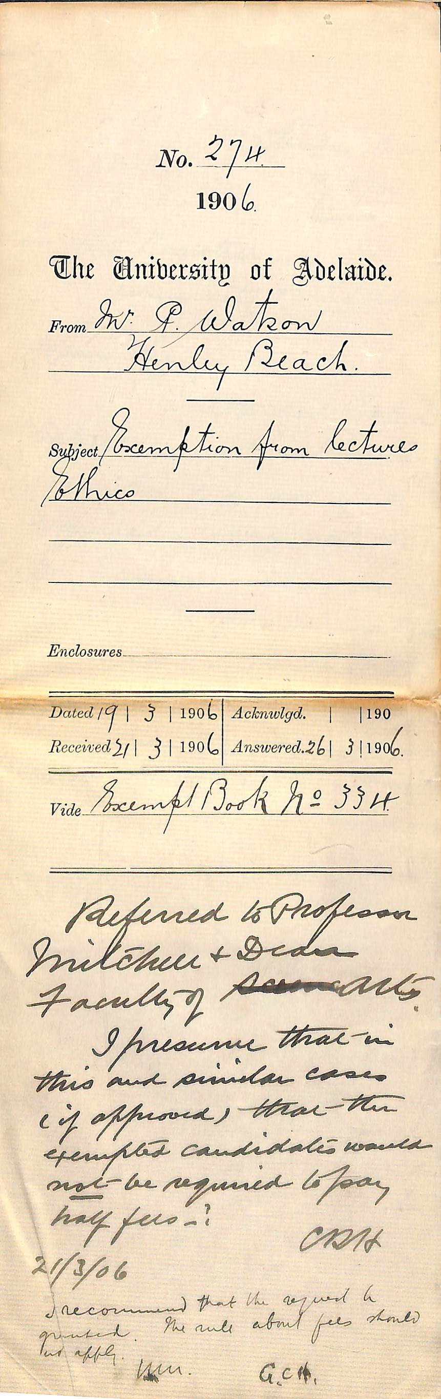 Exemption from lectures Ethics