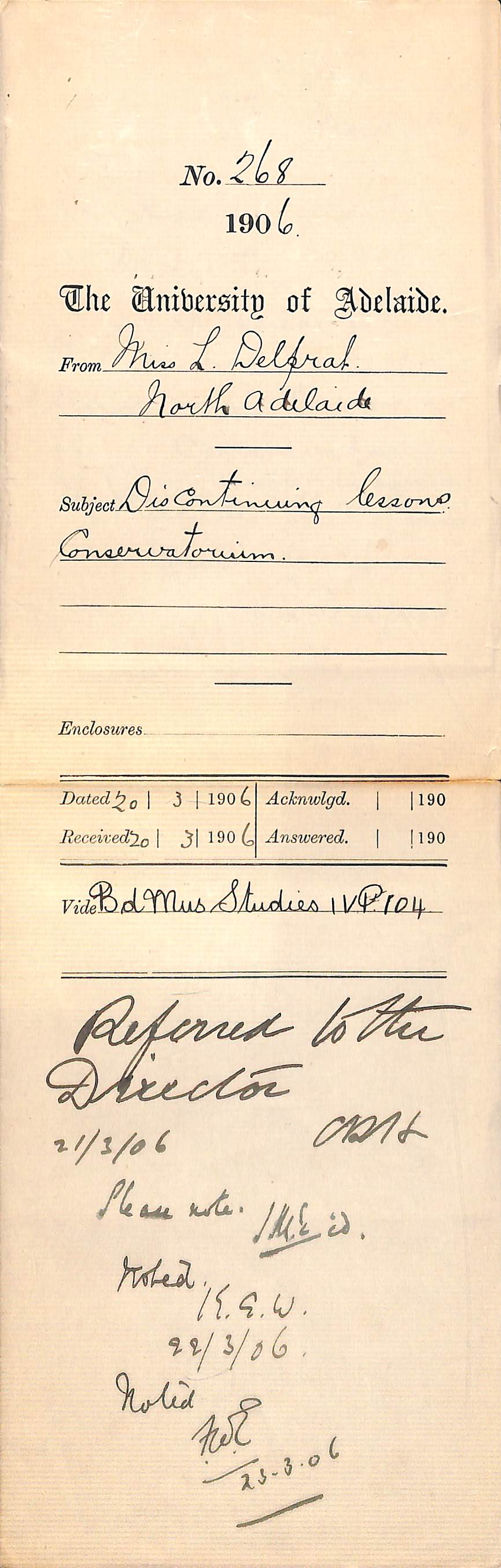 Discontinuing lessons Conservatorium 