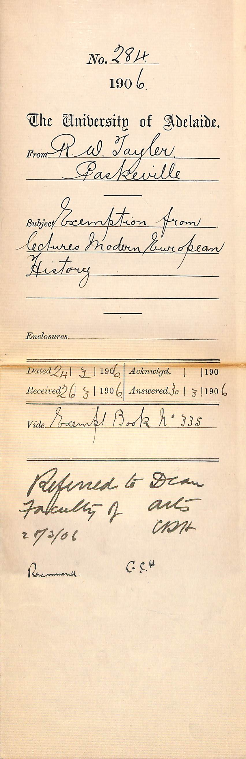 Exemption from lectures Modern European History 