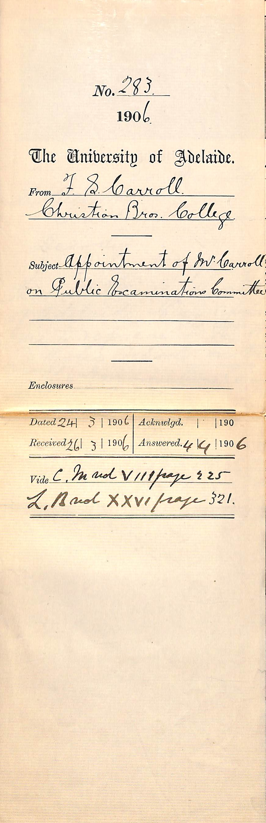 Appointment of Mr Carroll on Public Examinations Committee