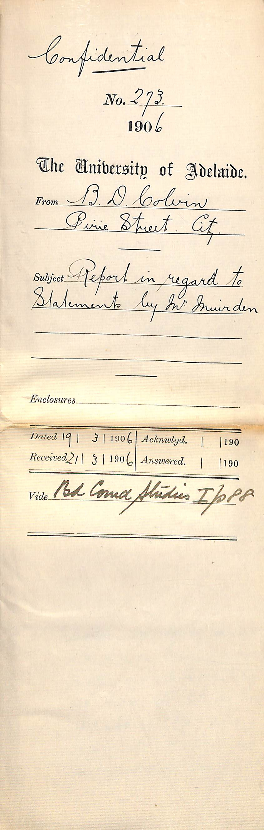 Report in regard to statements by Mr Muirden