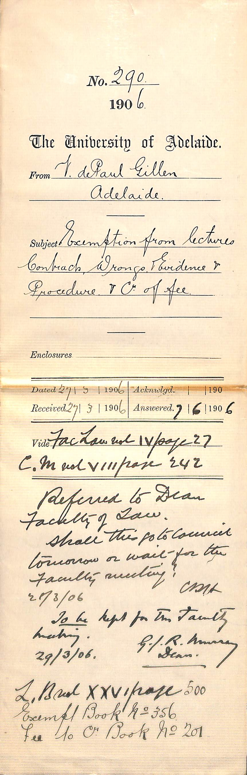 Exemption from lectures Contracts Wrongs and Evidence and Procedure and Credit of fee