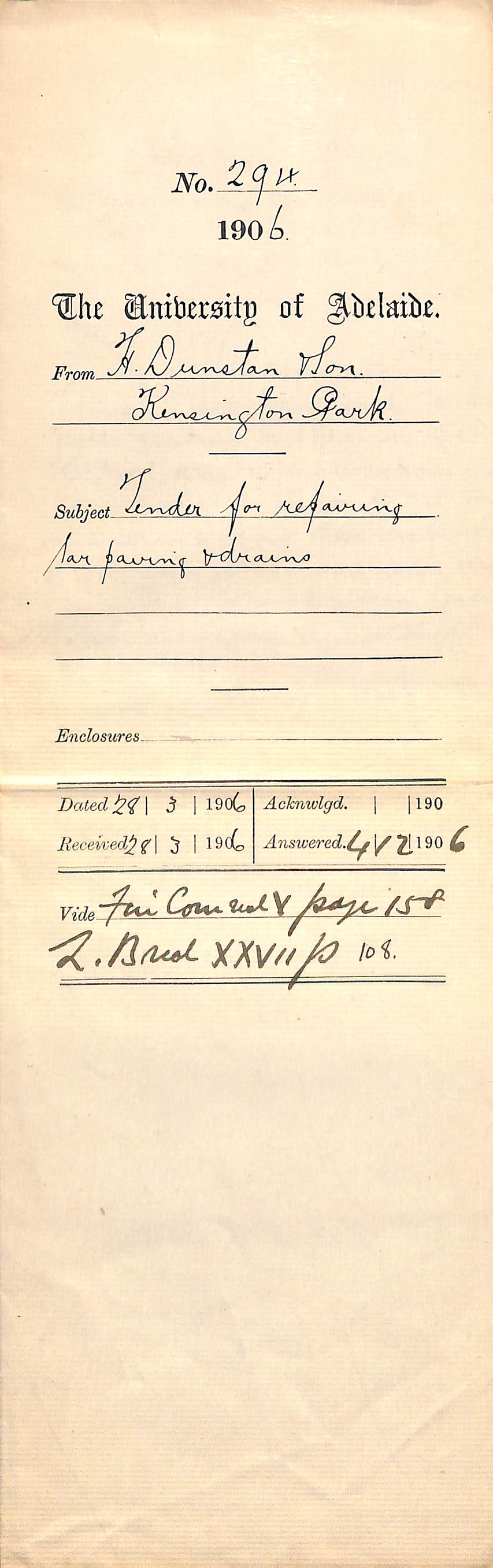 Tender for repairing tar paving and drains