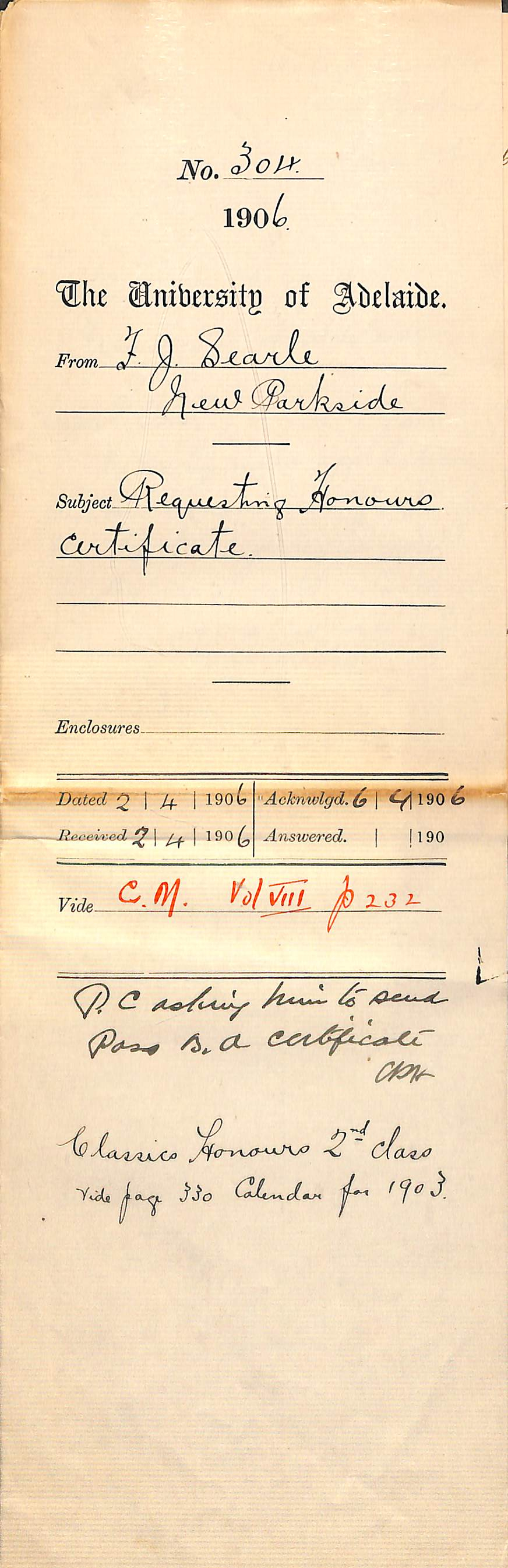 Requesting Honours Certificate