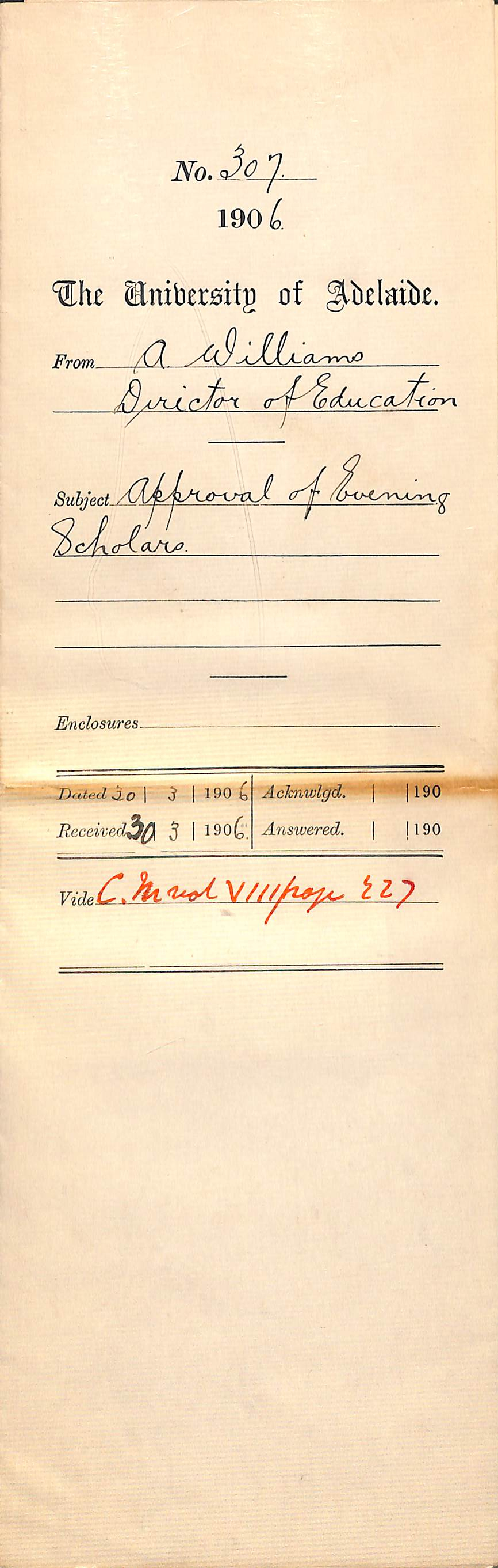 Approval of Evening Scholars