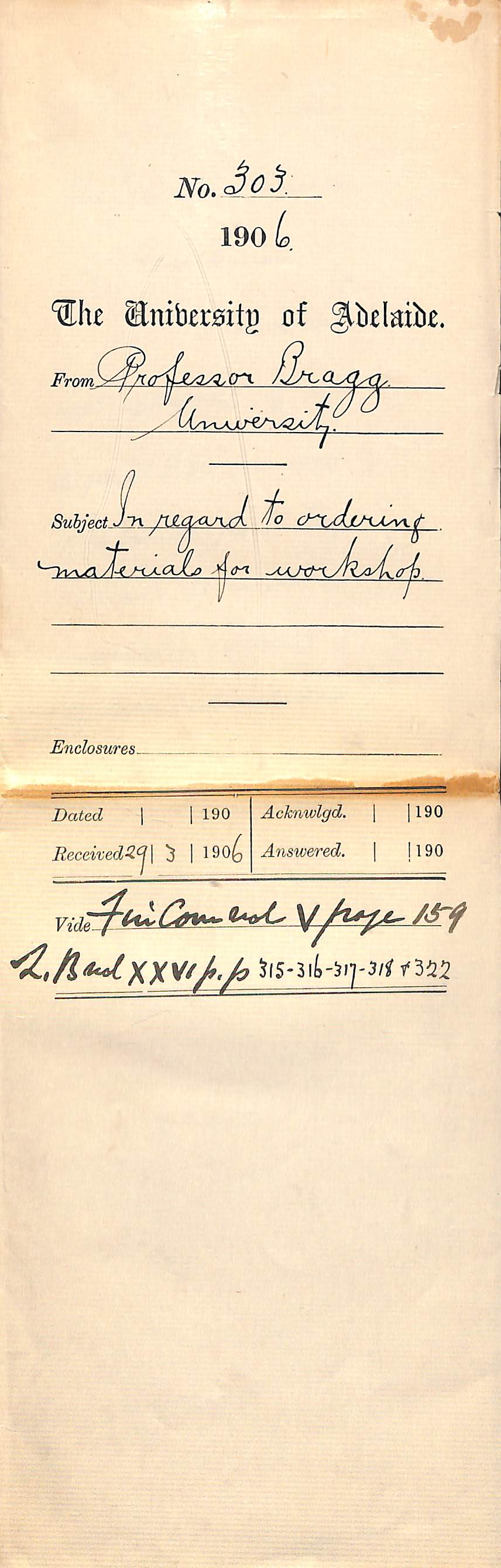 In regard to ordering Materials for Workshop