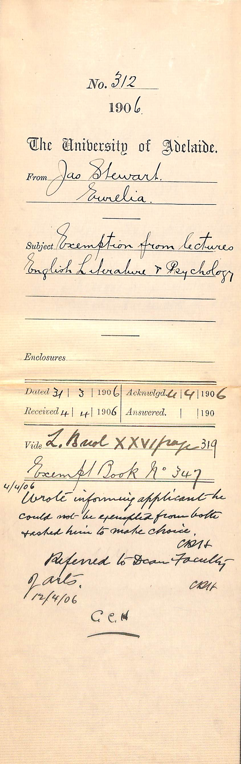 Exemption from lectures English Literature and Psychology