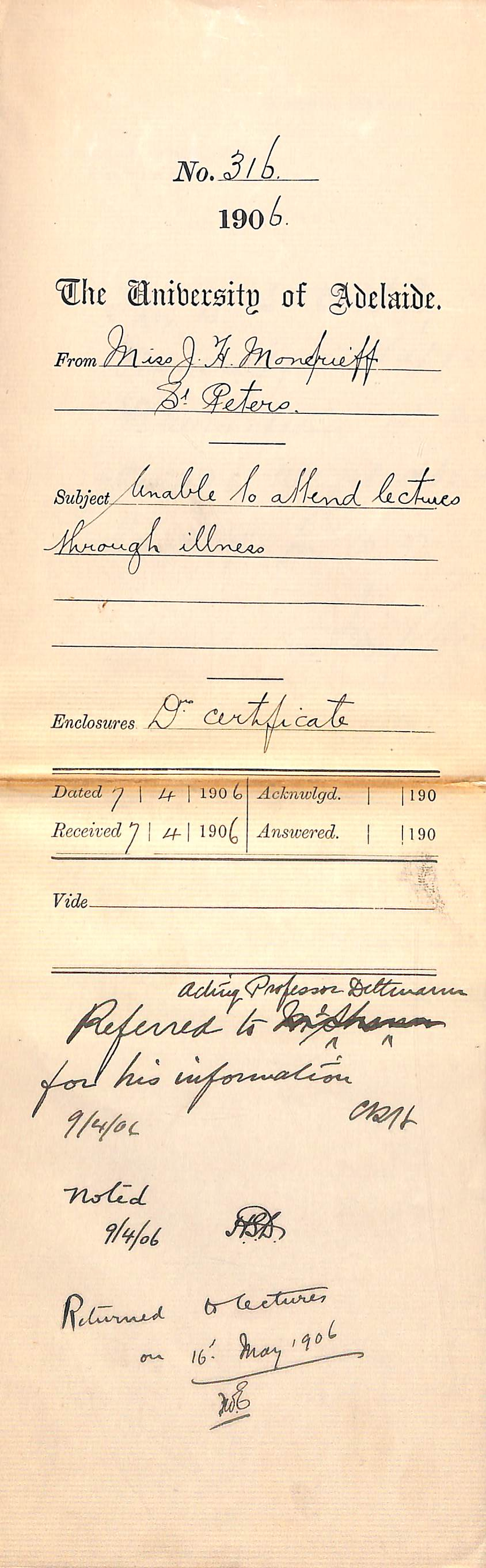 Unable to attend lectures through illness