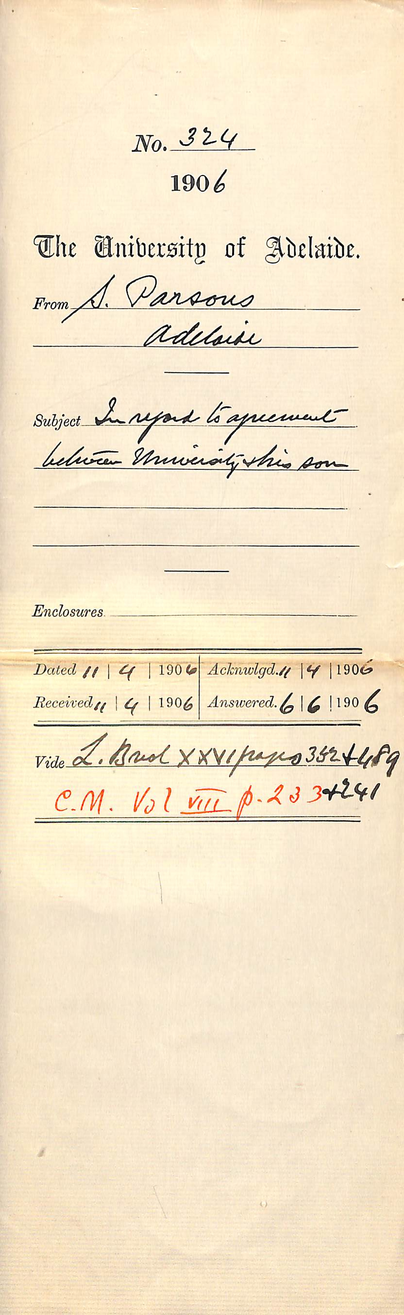 Acceptance of agreement previously discussed