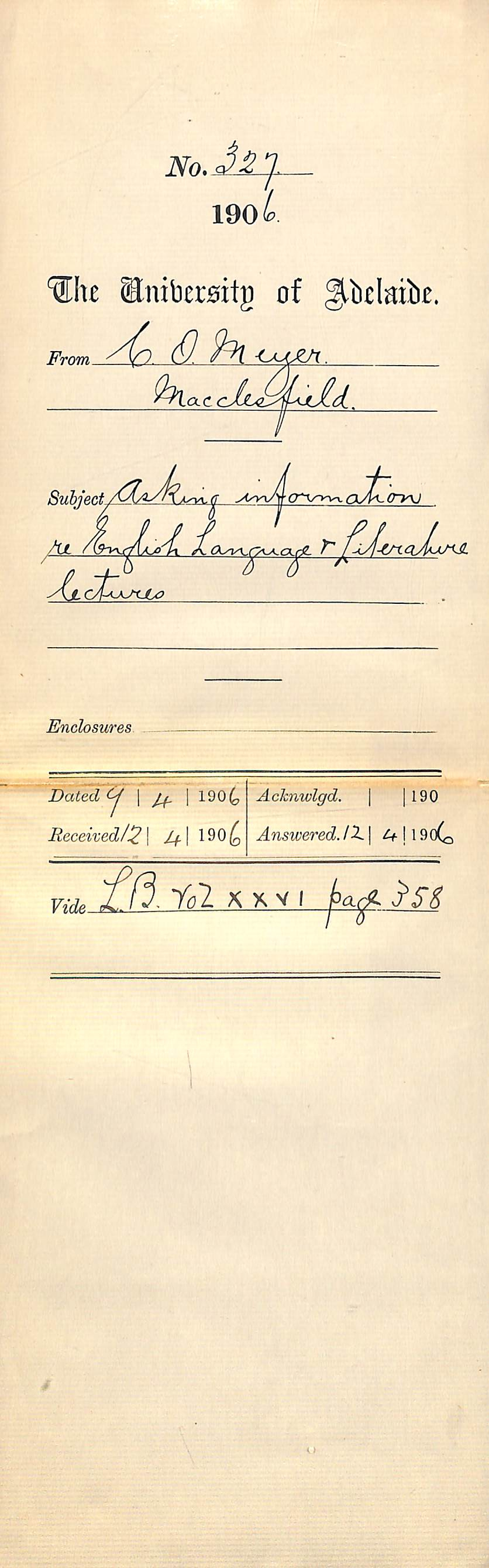 Requesting information regarding dates and times of English lectures