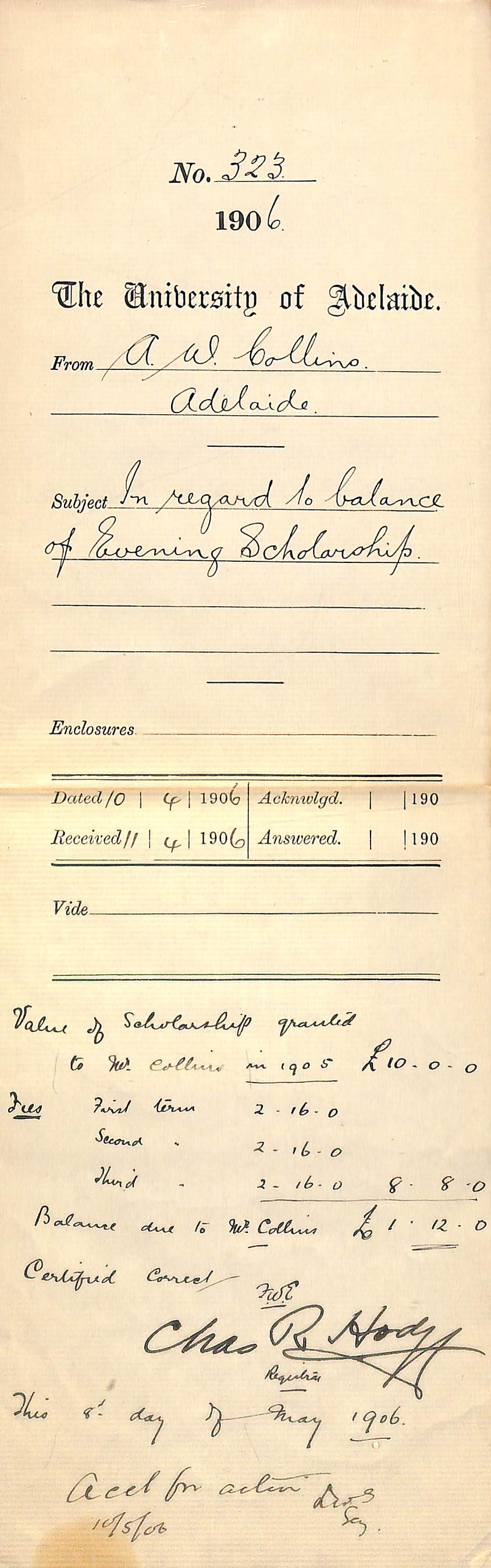 Requesting scholarship balance to remain as credit for future study