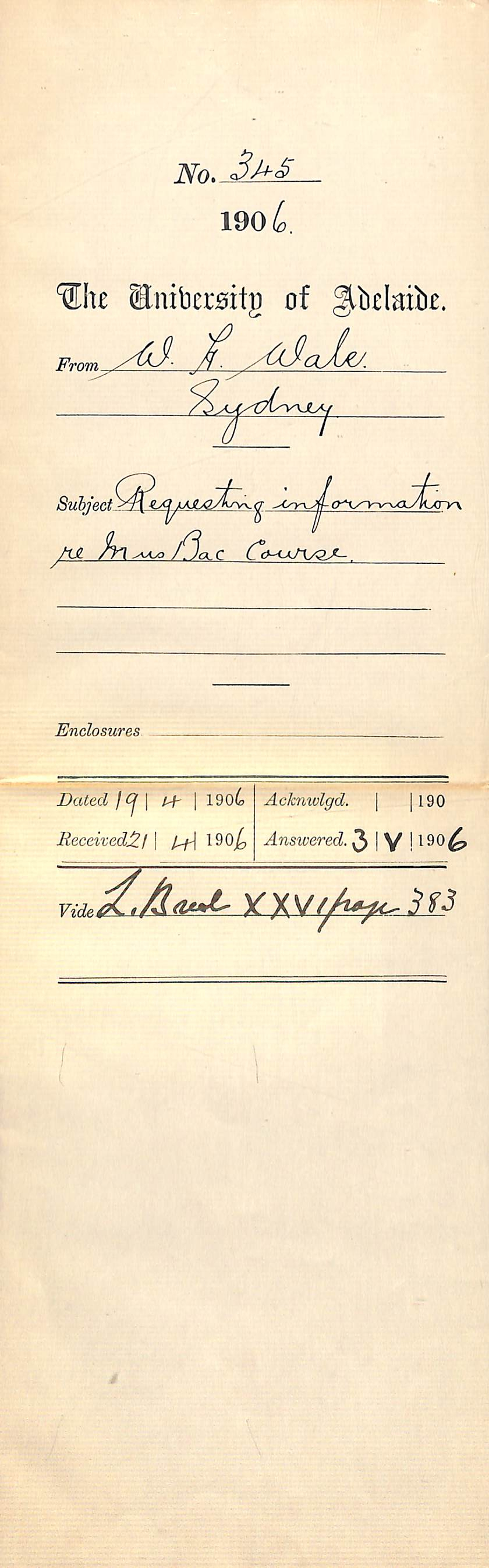 Requesting information regarding the Bachelor of Music course