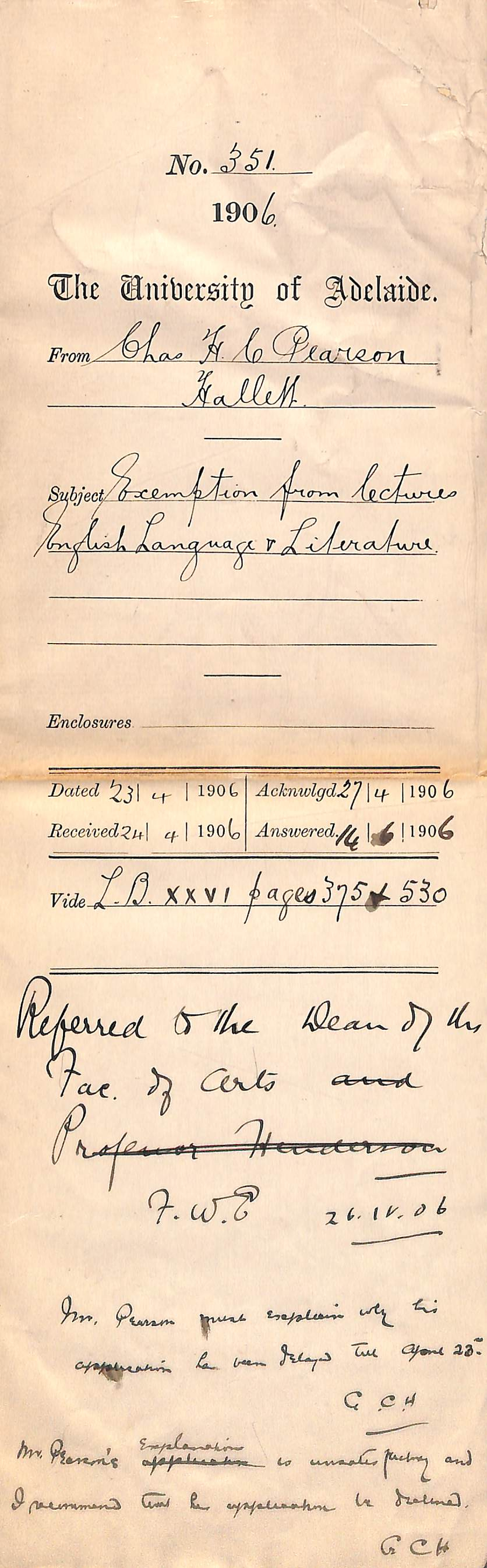 Requesting an exemption from lectures in English Language and Literature