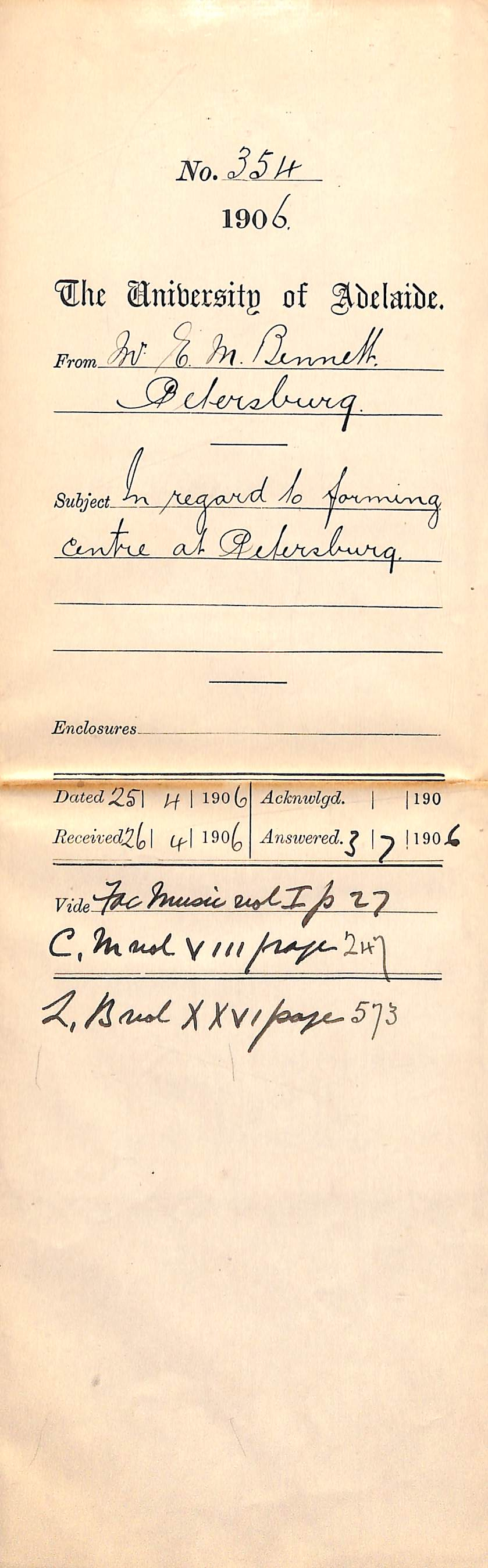 Regarding the formation of a centre at Petersburg