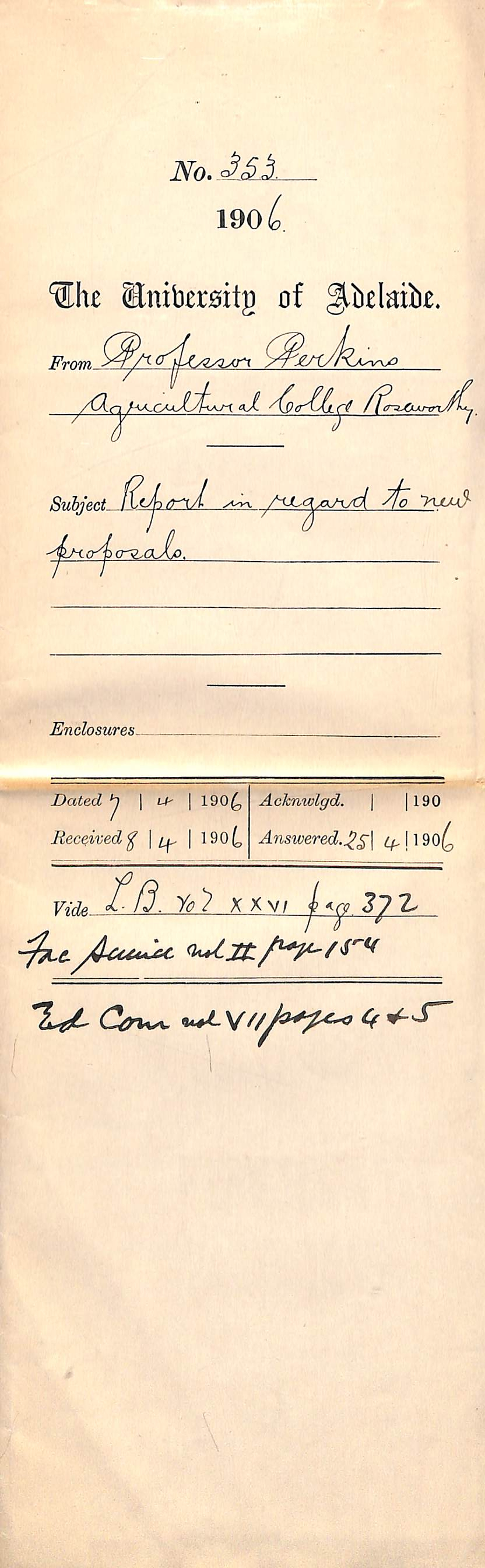 Response in regard to new proposals