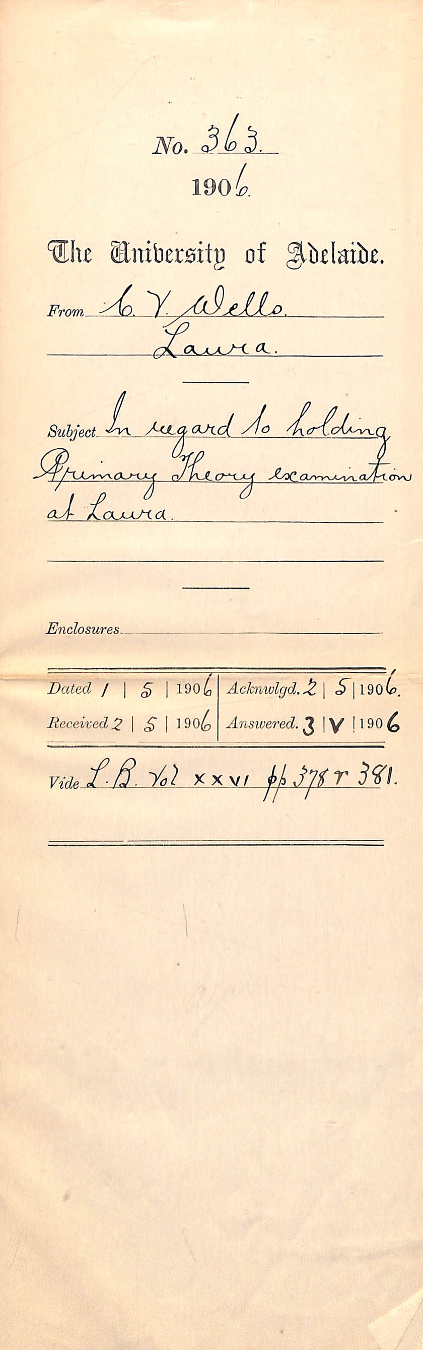 Regarding the holding of Primary Theory examinations at Laura