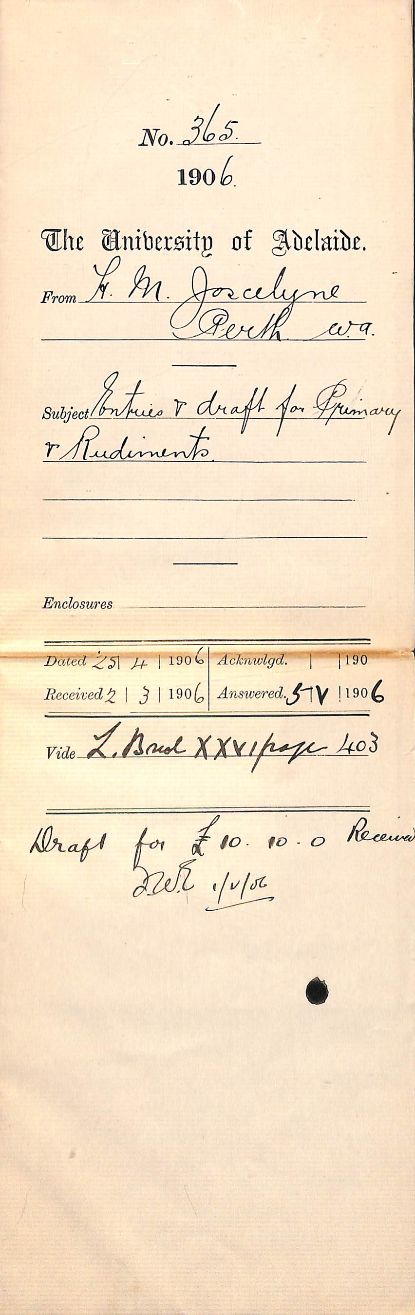 Regarding draft and entries for Rudiments