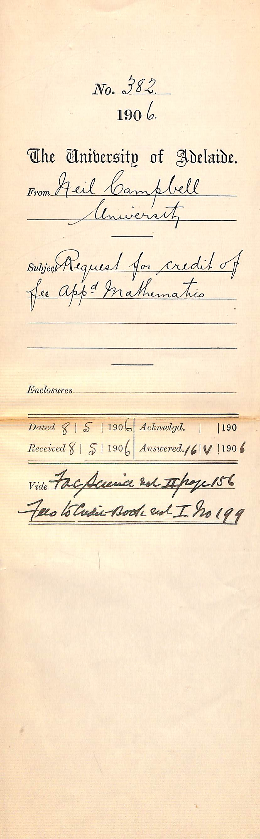 Request that the fee of Applied Mathematics and Machine Design be credited