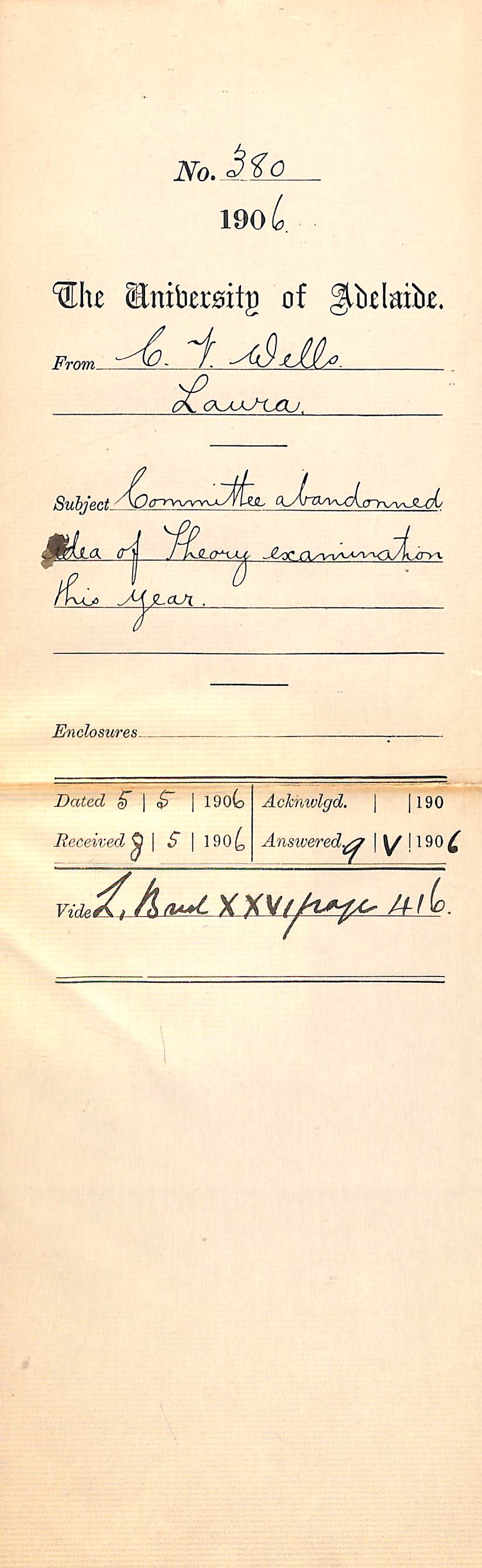 Committee agreed to not hold Theory of Music examination at Laura this year