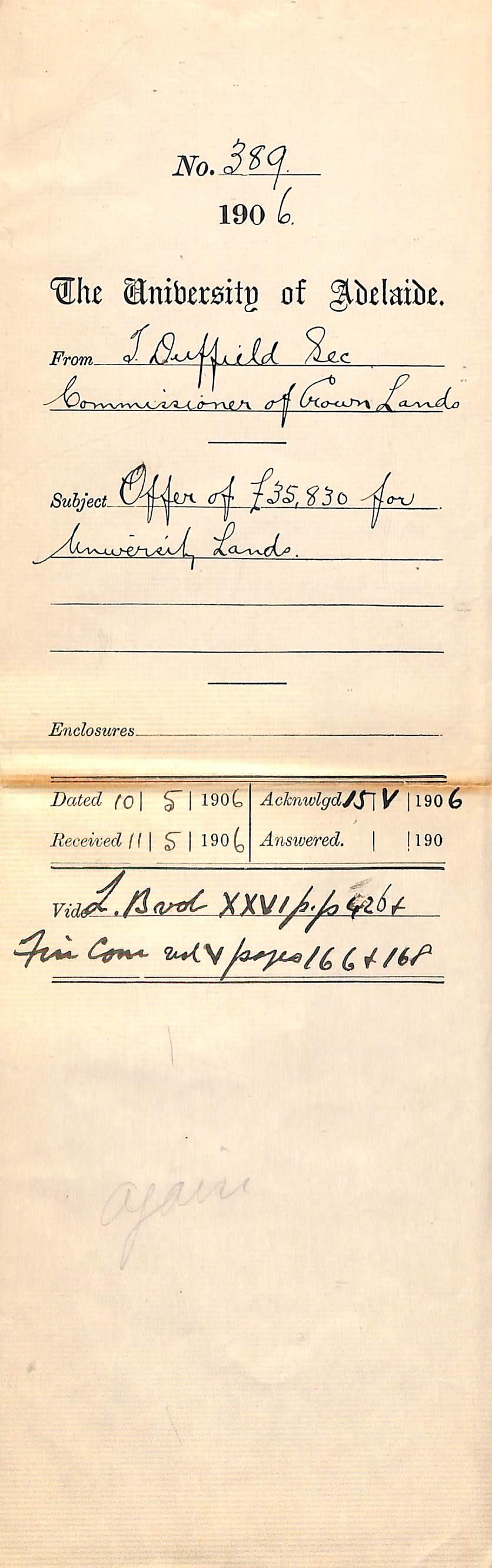 Offer for the government's purchase of University lands