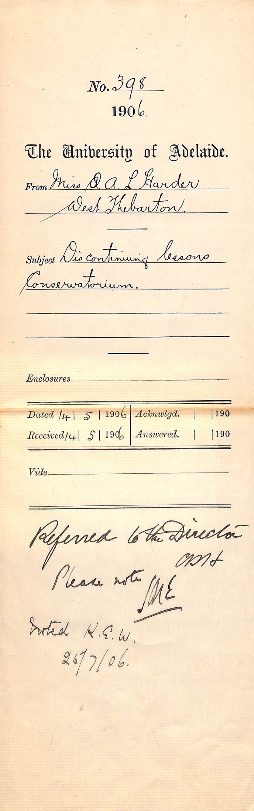 Daughter discontinuing lessons after this term