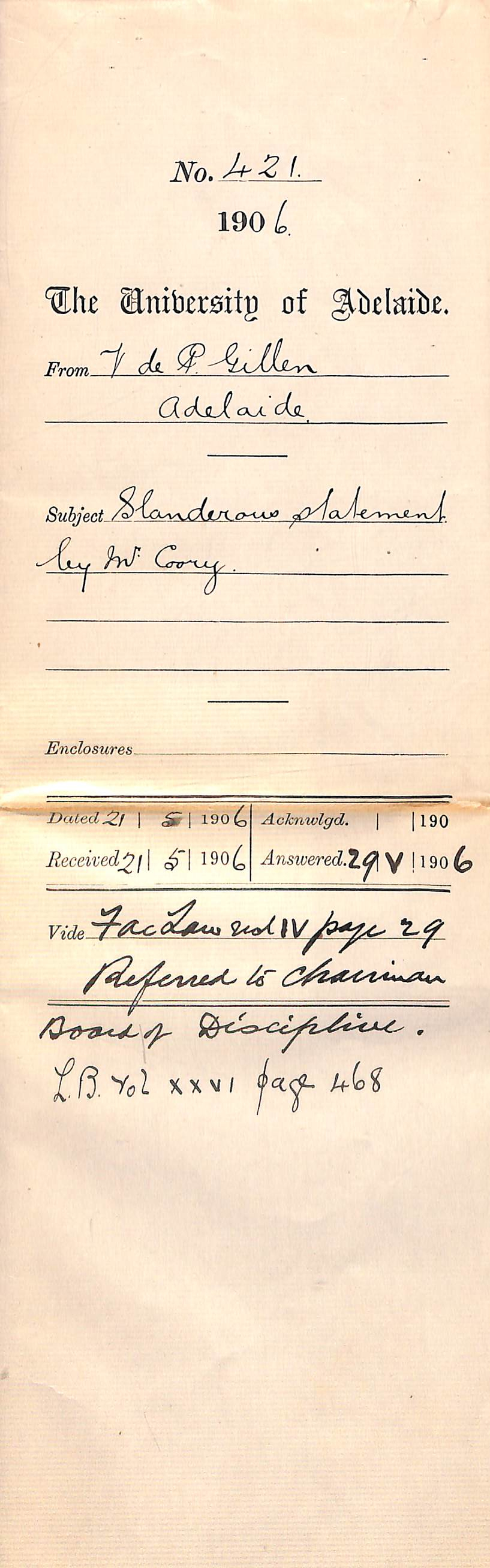 Regarding slanderous statement made by Mr Coory