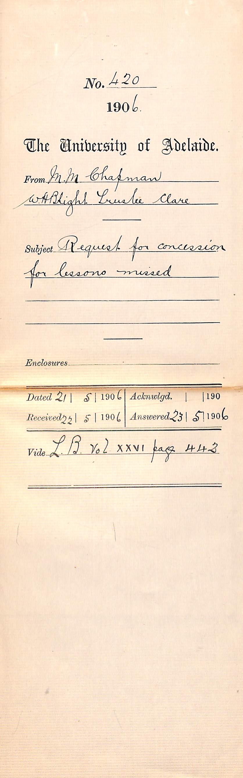 Payment of account and request for concession for missed lessons