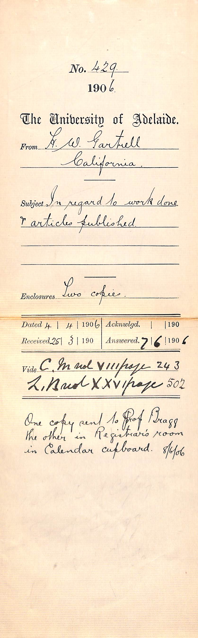 Regarding the work done and articles published while in America