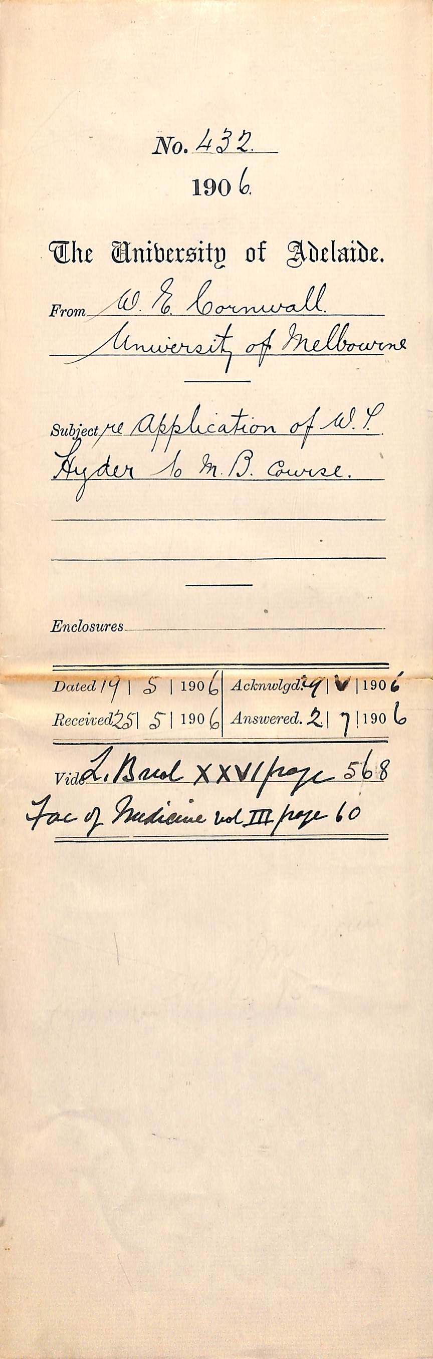 University does not recognise Pharmacy Board examination and requirements for admittance to the Bachelor of Medicine