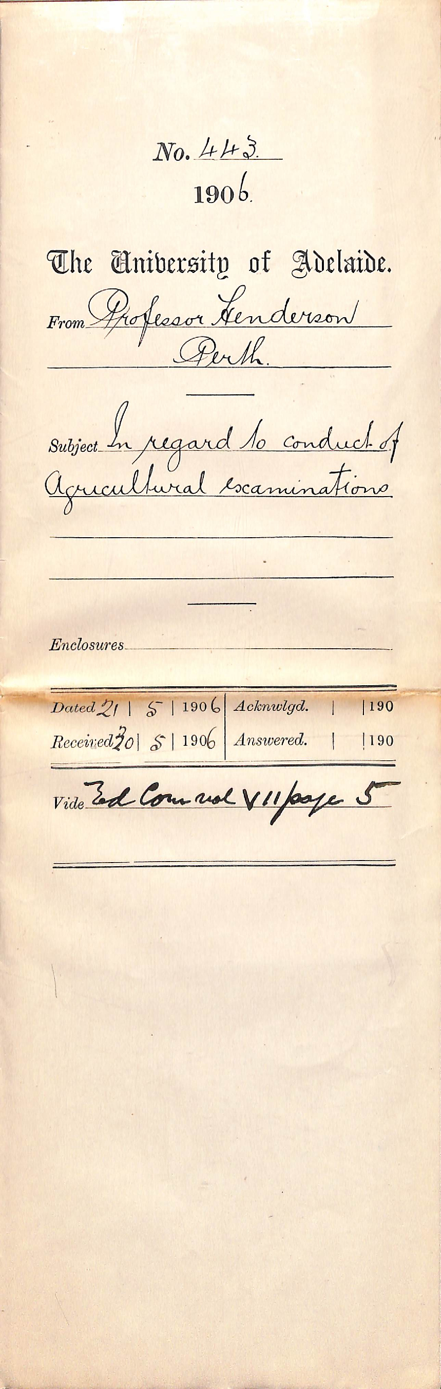 Regarding the conducting of the Agricultural examinations