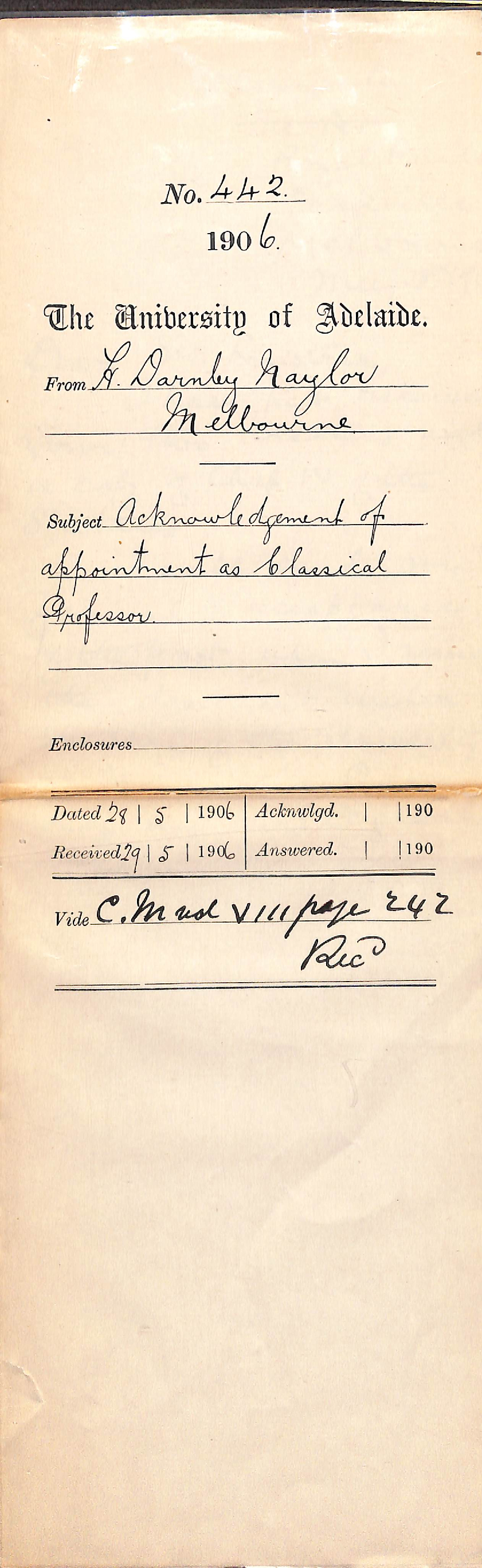 Acknowledging his appointment to Classical Professor