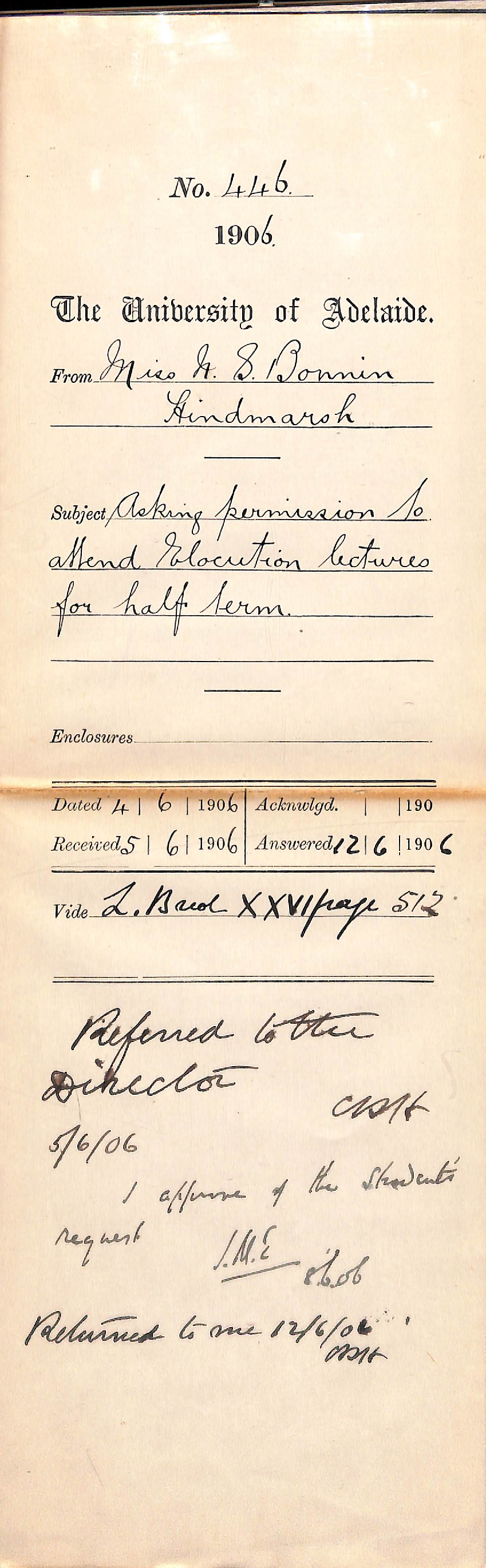 Request to attend lectures in Elocution for half a term