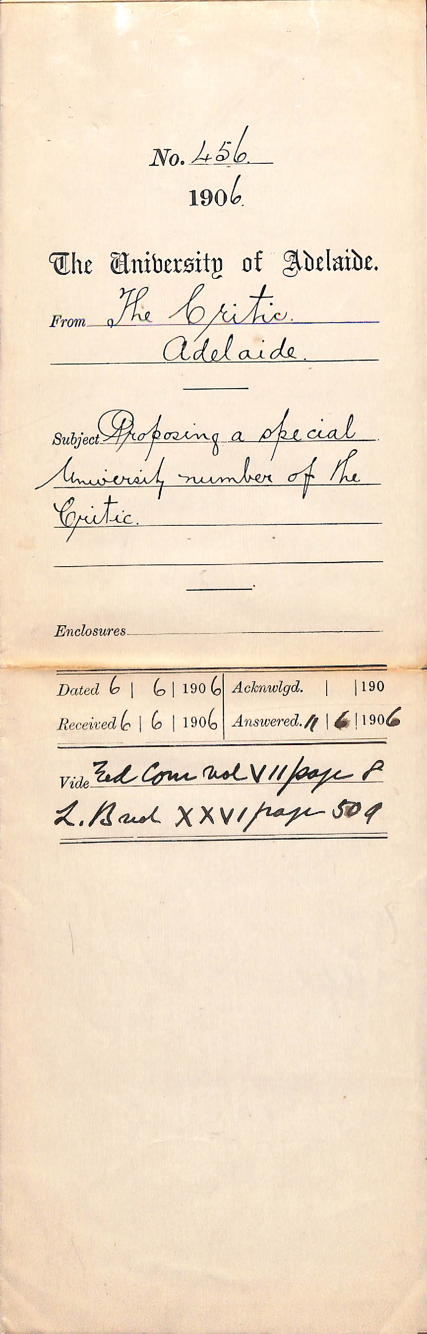 Proposal to make a special University number of The Critic