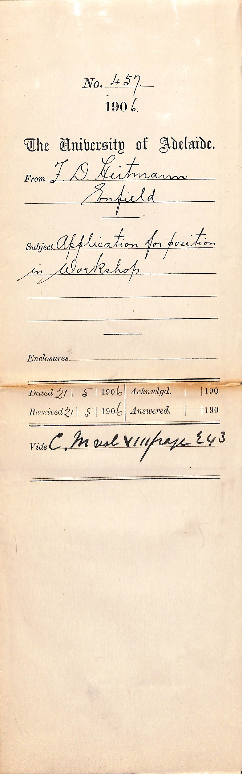 Application for position at the workshop