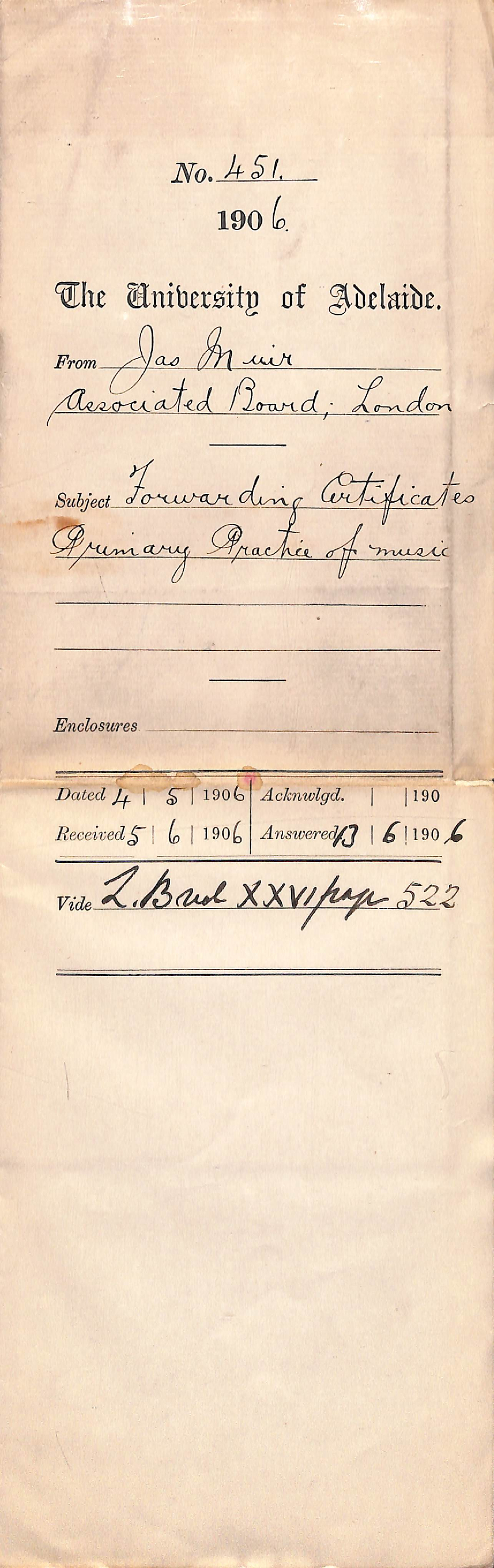 Notification of the forwarding of certificates