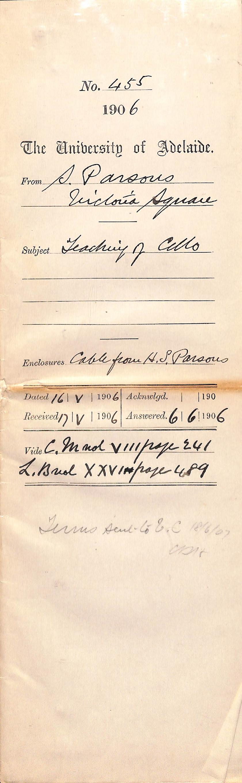 Regarding his son teaching cello at the University of Adelaide