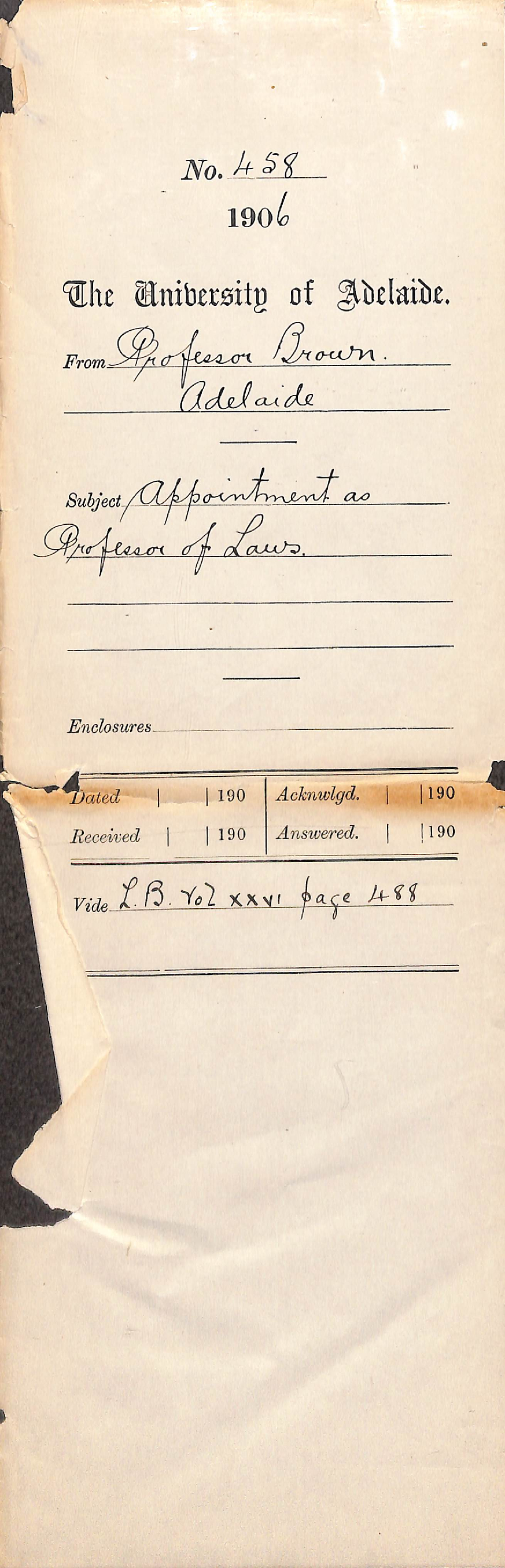 Regarding his appointment as Professor of Laws