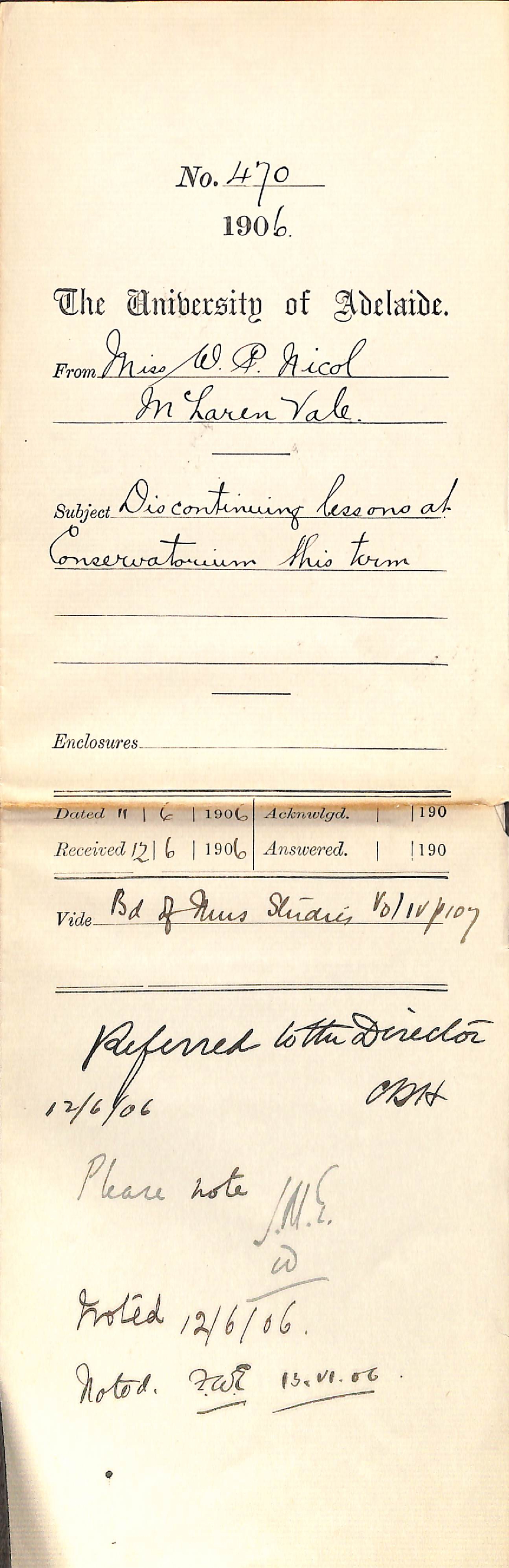 Unable to continue lessons at the Conservatorium this term