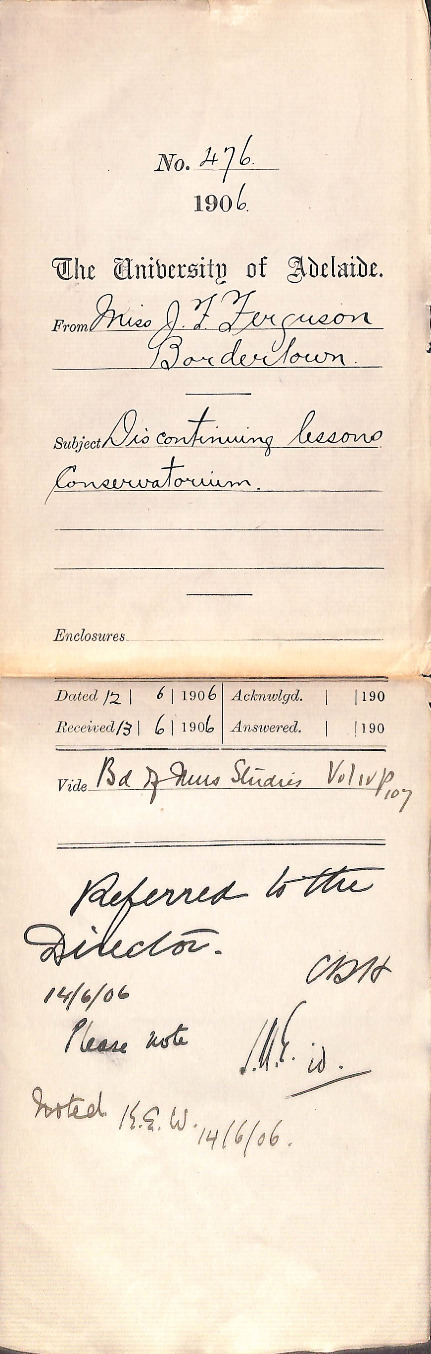 Discontinuing lessons Conservatorium - Ferguson