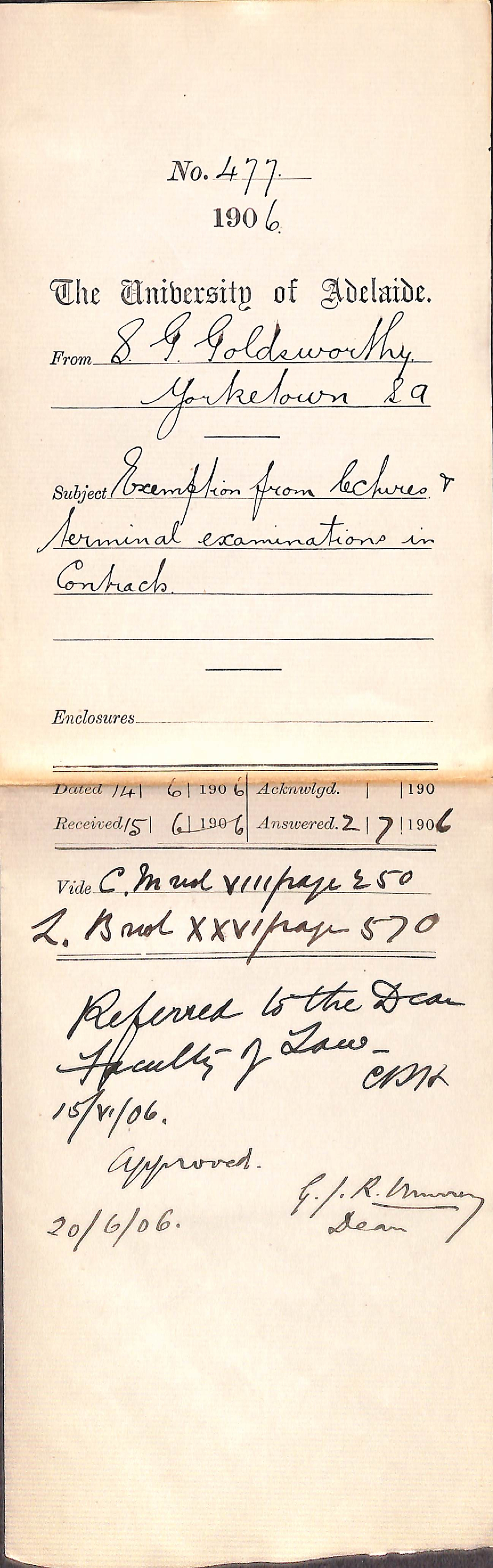 Exemption from Lectures and Terminal Examinations in Contracts