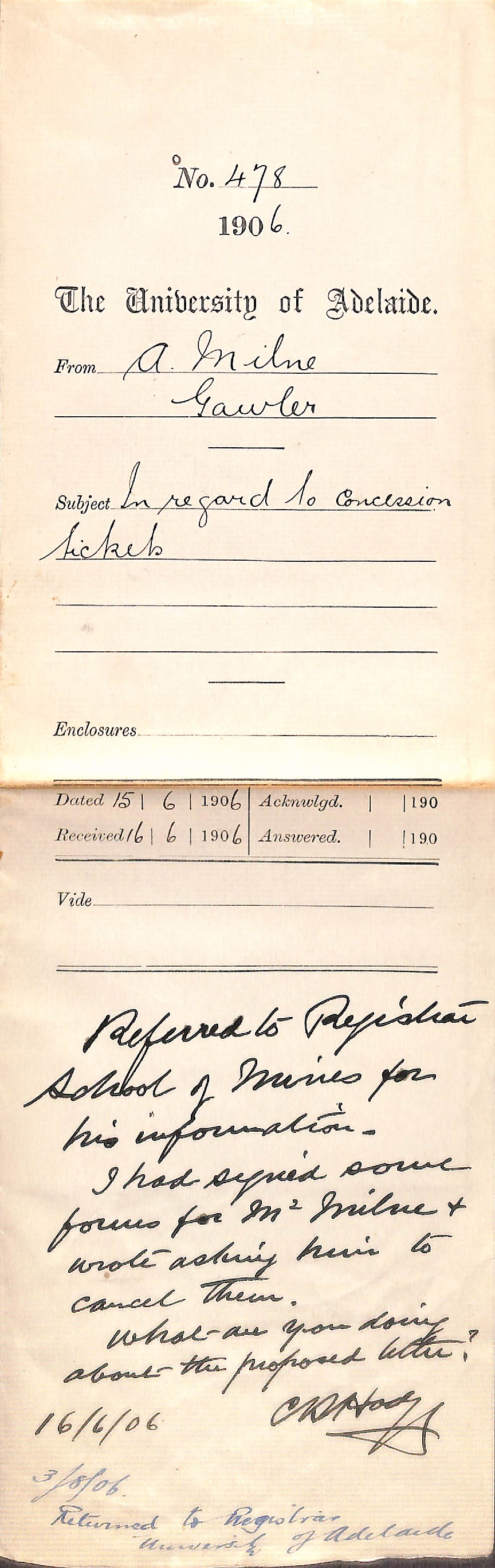 In regard to Concession Tickets